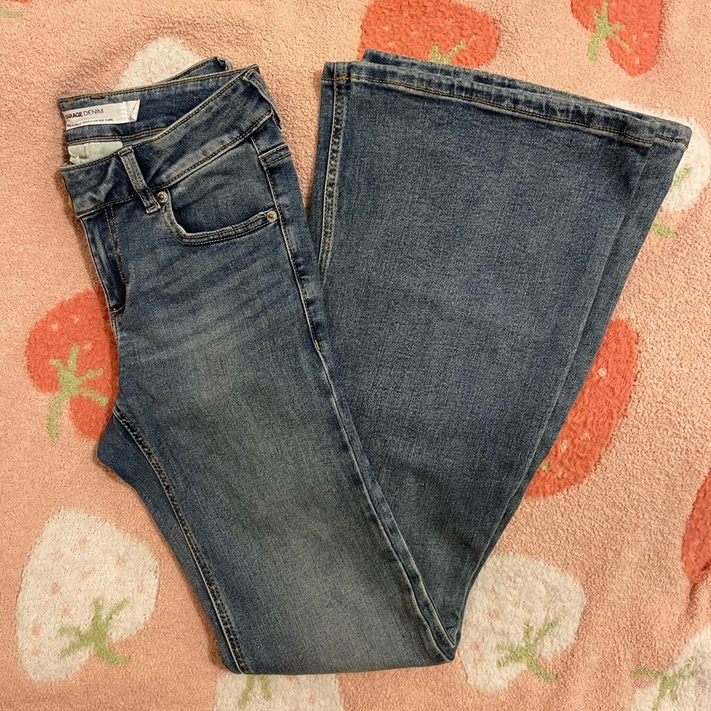 Garage Flare Wide Leg Jeans in Denim Blue